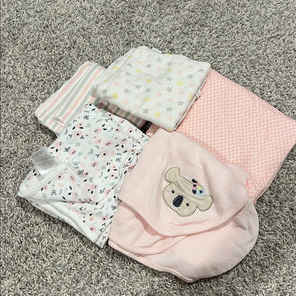 Bundle of 5 Baby Girl Pink Cotton Blankets